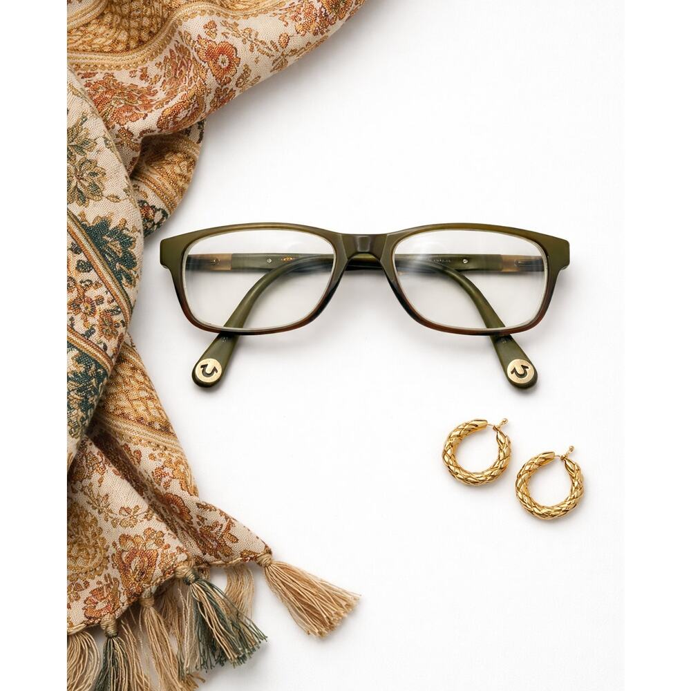 True Religion Ricky Green Gold Eyeglass Frames Designer Square Boho Quiet Luxury
